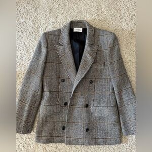 Vintage Calvin Klein Wool Blazer Size 10 USA Made Brown Plaid Houndstooth